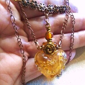 Amber Heart Bottle Necklace - Wish Bottle - Spell Bottle - Cremains Ashes Hair